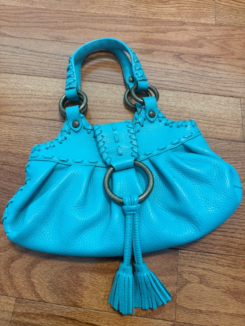 Isabella Fiore Turquoise Leather Tassel Shoulder Bag